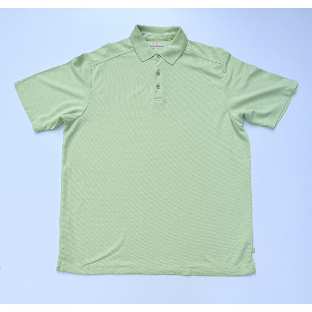 Tommy Bahama Polo Shirt Mens Size M Green Striped Short Sleeve Collared